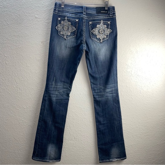 Grace in LA Denim - Grace in LA Women's Western Whiskering Embroidered fading Bootcut Jeans